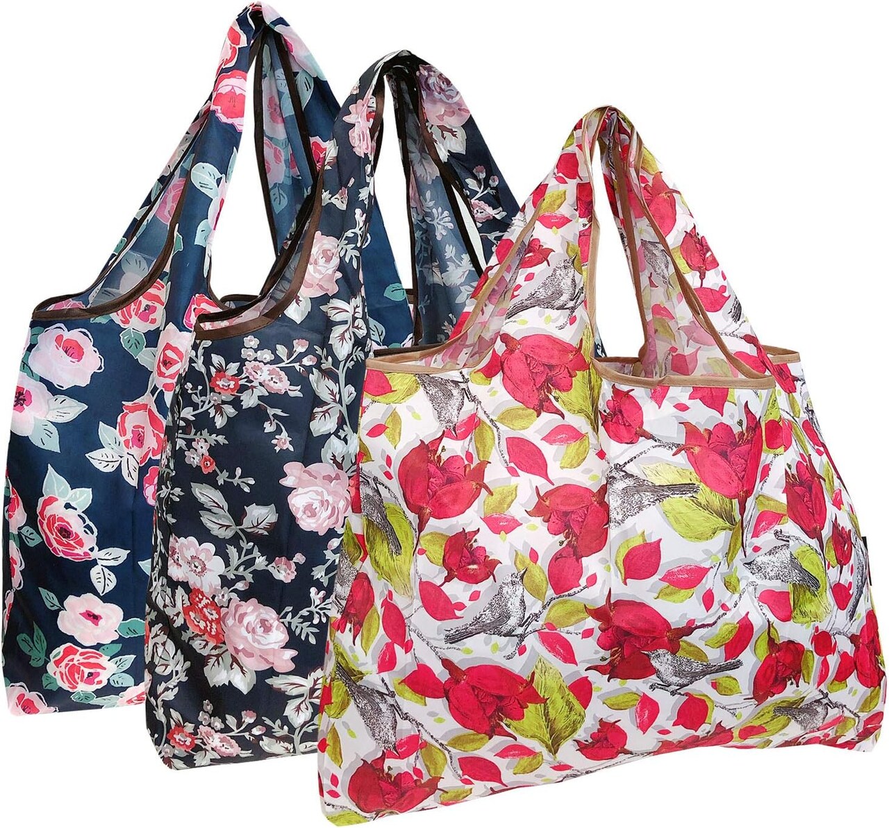 Wrapables Large Foldable Tote Nylon Reusable Grocery Bag, 3 Pack